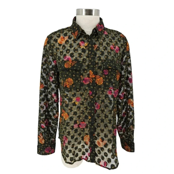 LOFT Tops - Ann Taylor LOFT Shirt Sheer Polka Dot Floral Long Sleeve Button Collared Top